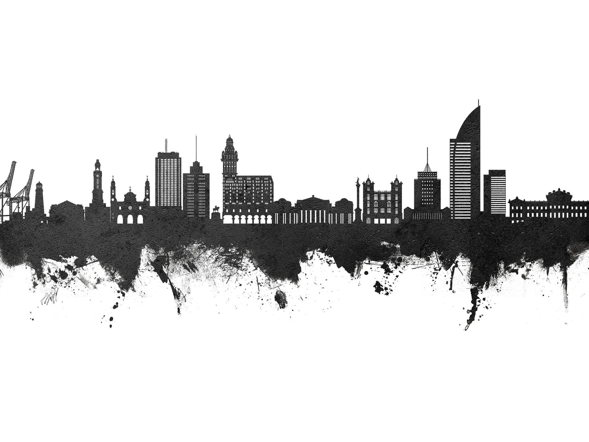 Montevideo Uruguay Skyline Black & White Mural Wallpaper - pure wallpaper artwork
