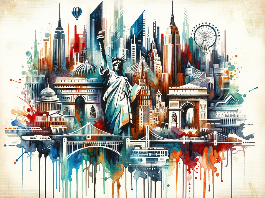 Watercolor New York Mural Wallpaper
