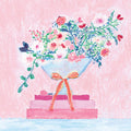 Flower Vases and Books Square Pink Mural Wallpaper - pure wallpaper artwork