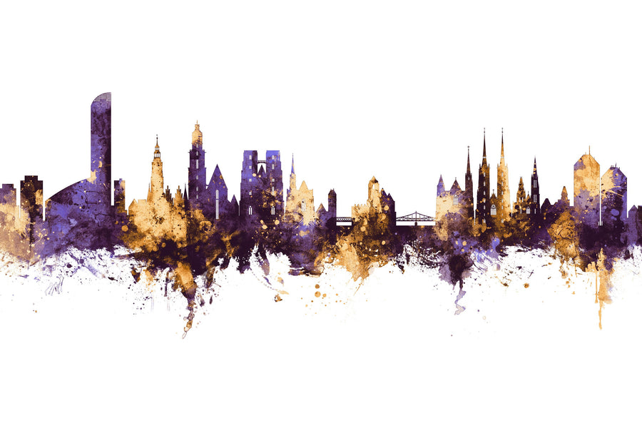 Wroclaw Poland Skyline Purple & Gold Mural Wallpaper