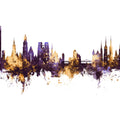 Wroclaw Poland Skyline Purple & Gold Mural Wallpaper - pure wallpaper artwork