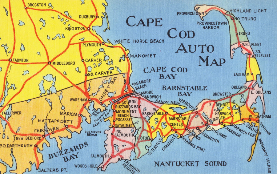 Greetings From Cape Cod Map Mural Wallpaper