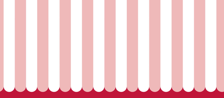 Scalloped Circus Stripes, Pink Mural Wallpaper