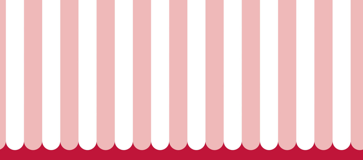 Scalloped Circus Stripes, Pink Mural Wallpaper - pure wallpaper artwork