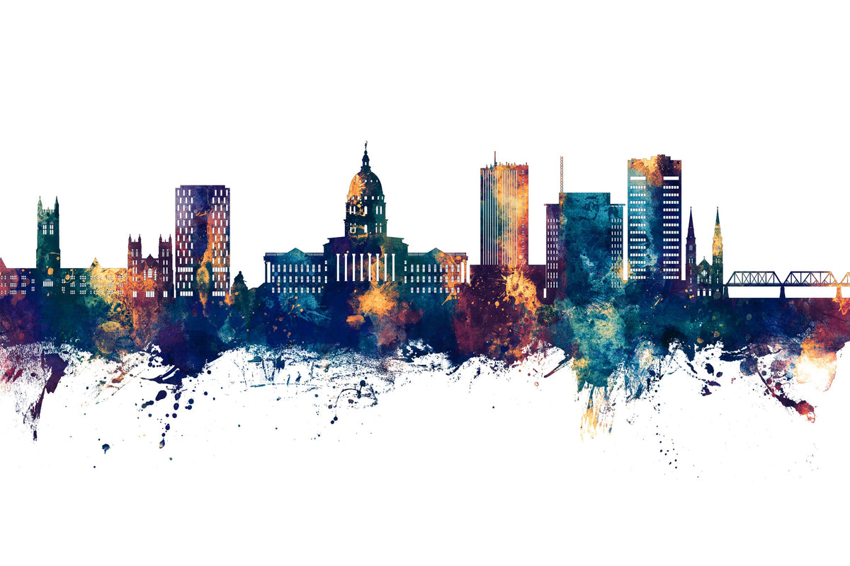 Topeka Wyoming Skyline Blue & Bronze Mural Wallpaper - pure wallpaper artwork