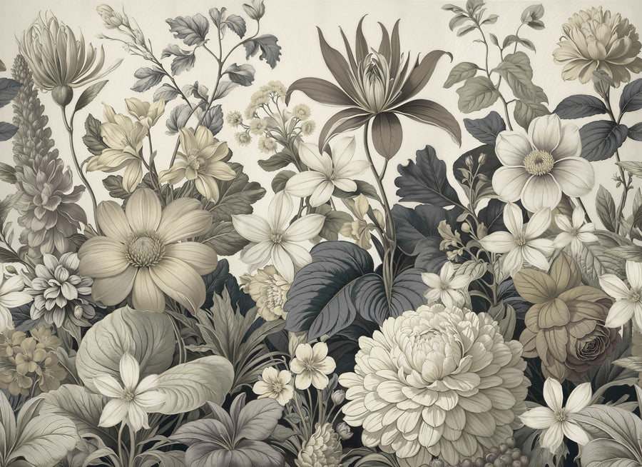 Dahlia Days, Beigy Lime Mural Wallpaper