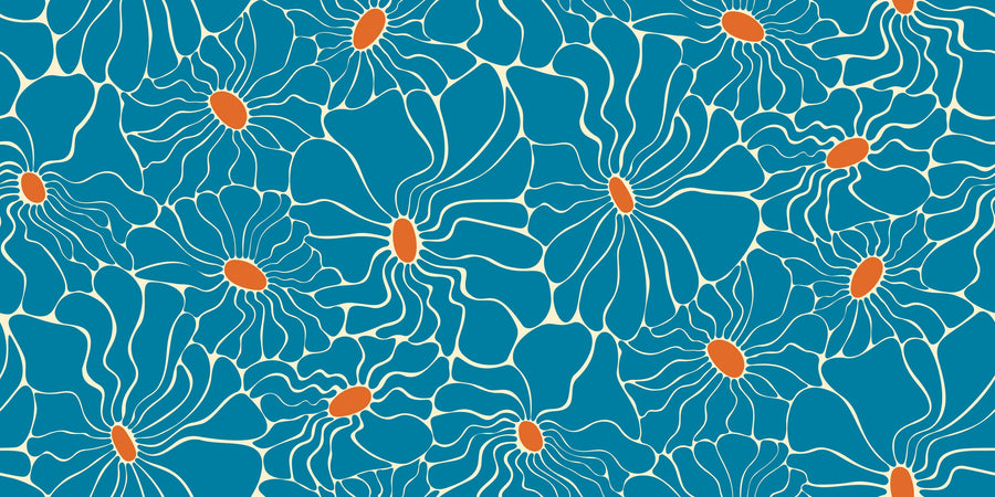 Cool Fluid Flowers Mural, Turqouise Mural Wallpaper