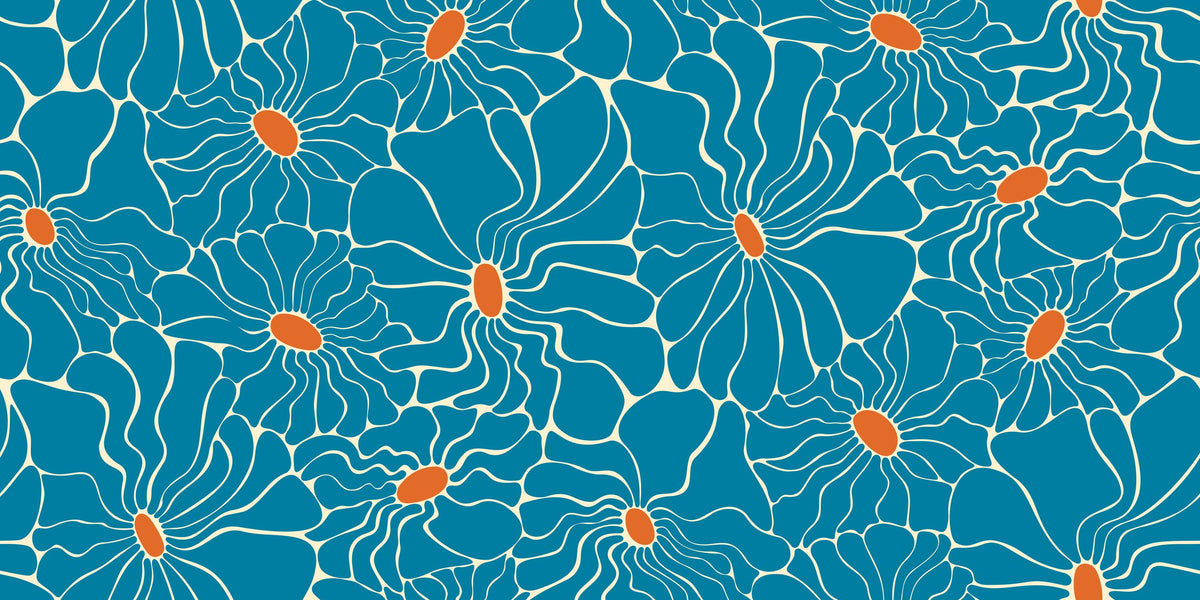 Cool Fluid Flowers Mural, Turqouise Mural Wallpaper - pure wallpaper artwork
