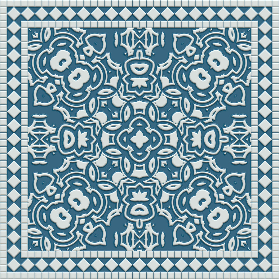 Mission Cement Tiles, Steel Blue Mural Wallpaper
