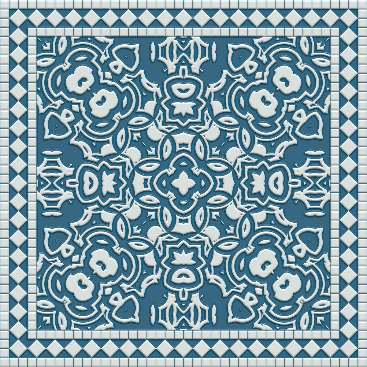 Mission Cement Tiles, Steel Blue Mural Wallpaper - pure wallpaper artwork