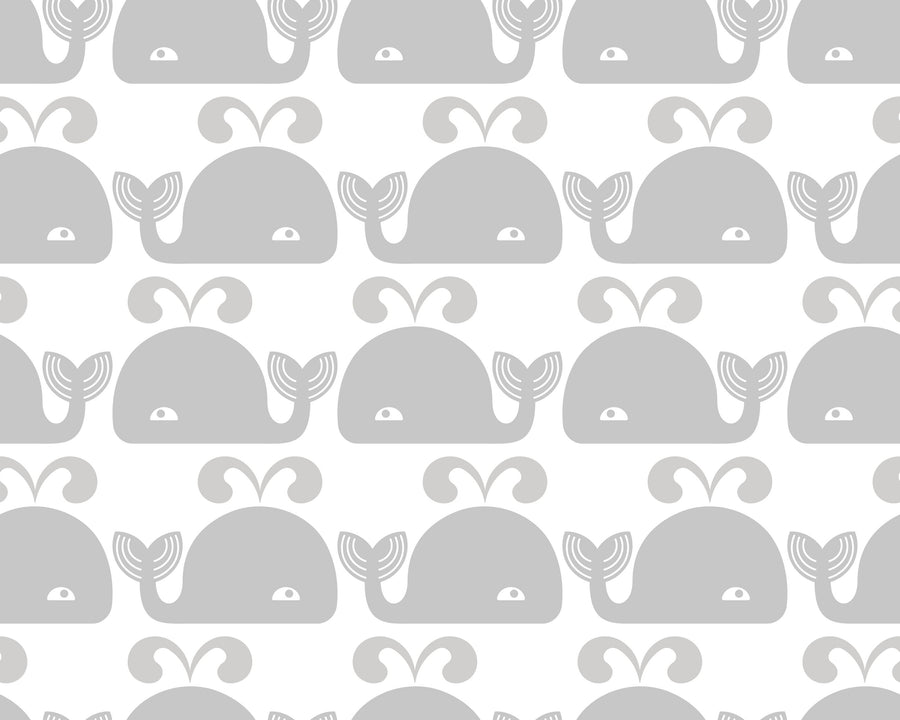 Wandering Whales, Grey Mural Wallpaper