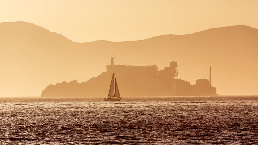 Alcatraz Sailboat Mural Wallpaper