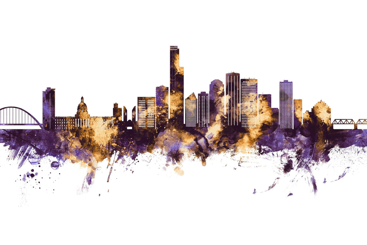 Edmonton Canada Skyline Purple & Gold Mural Wallpaper - pure wallpaper artwork