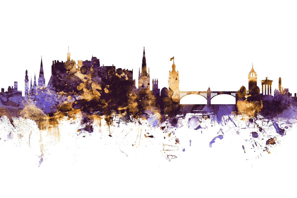 Edinburgh Scotland Skyline Purple & Gold Mural Wallpaper - pure wallpaper artwork