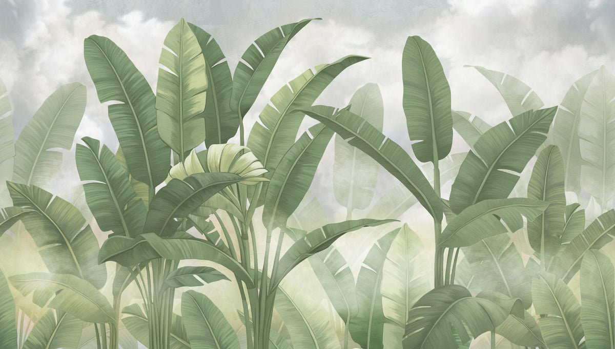 Banana Palms, Muted Green Mural Wallpaper - pure wallpaper artwork
