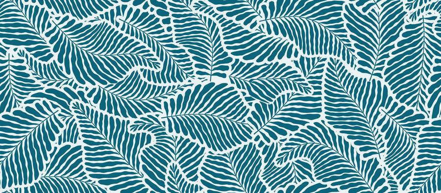 Fern Cut-Outs Pattern, Teal Mural Wallpaper