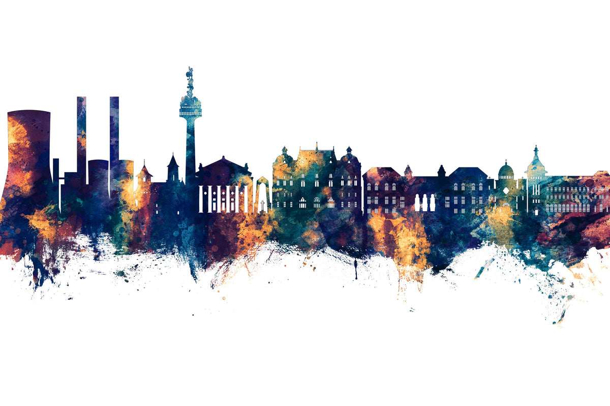 Galaţi Romania Skyline Blue & Bronze Mural Wallpaper - pure wallpaper artwork