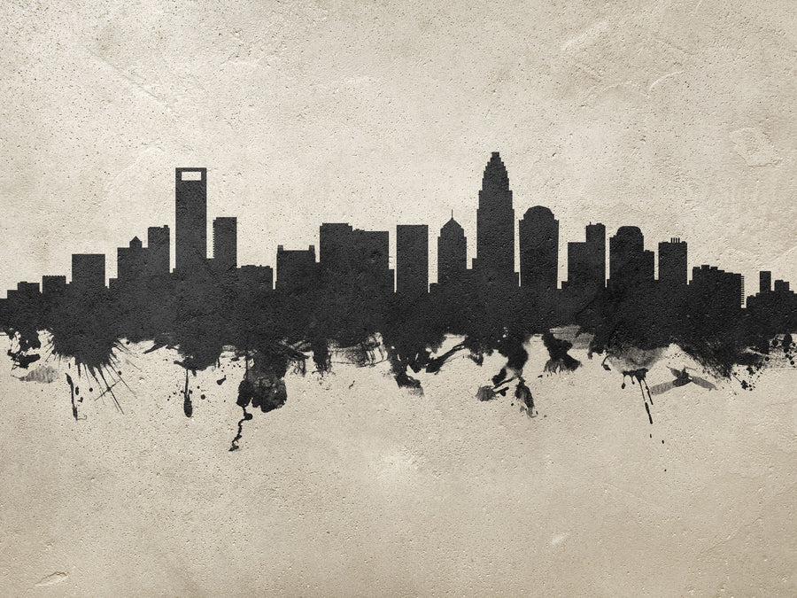 Charlotte North Carolina Skyline Concrete Mural Wallpaper