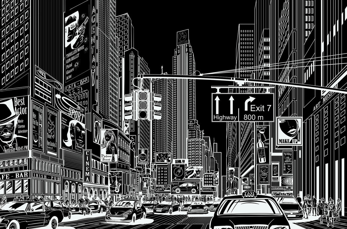 Cartoon City, Black Mural Wallpaper - pure wallpaper artwork