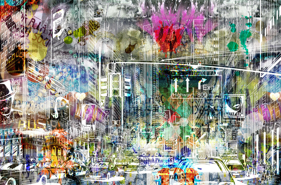 Cartoon City, Graffiti Mural Wallpaper