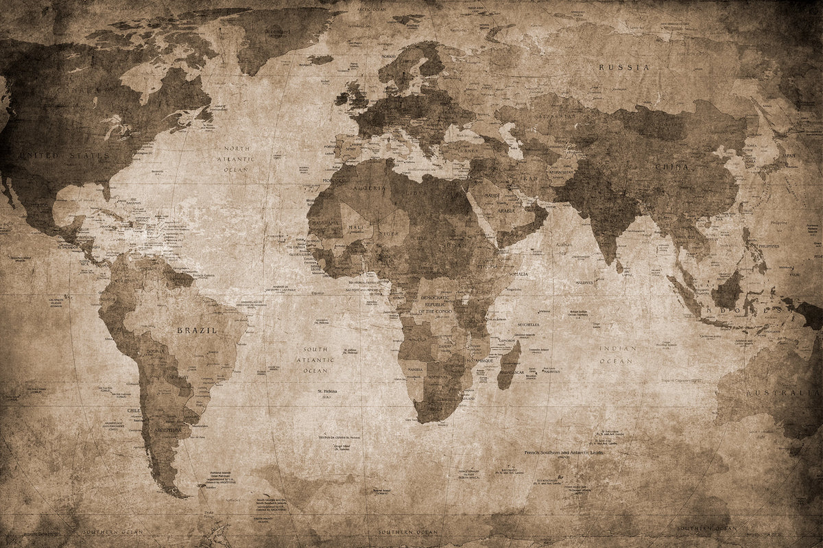 World Map, Brown Mural Wallpaper - pure wallpaper artwork