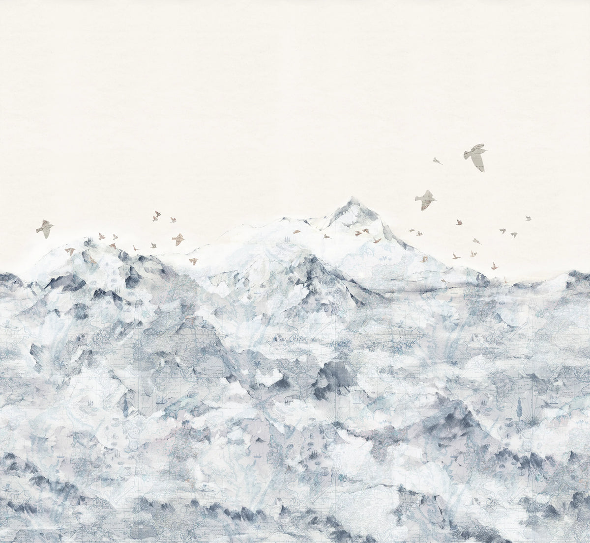 Paper Mountains, Blue Mural Wallpaper - pure wallpaper artwork