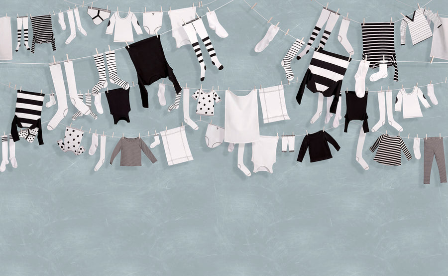 Laundry Day, Blue Mural Wallpaper