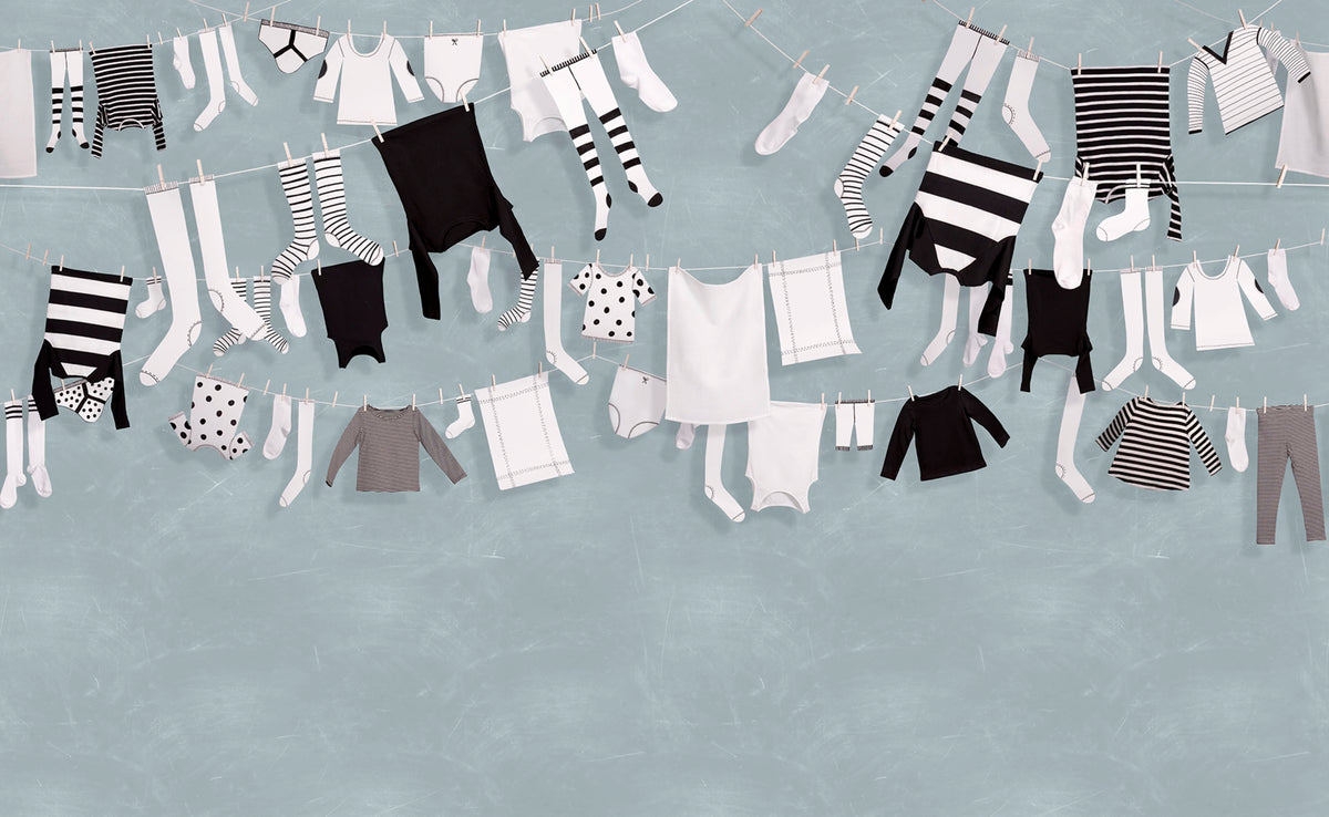 Laundry Day, Blue Mural Wallpaper - pure wallpaper artwork