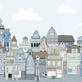 London Houses, Blue Mural Wallpaper - pure wallpaper artwork
