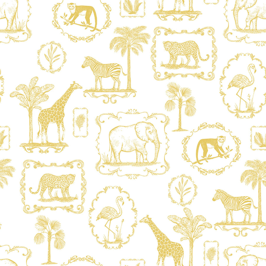 Animal Party, Yellow Mural Wallpaper