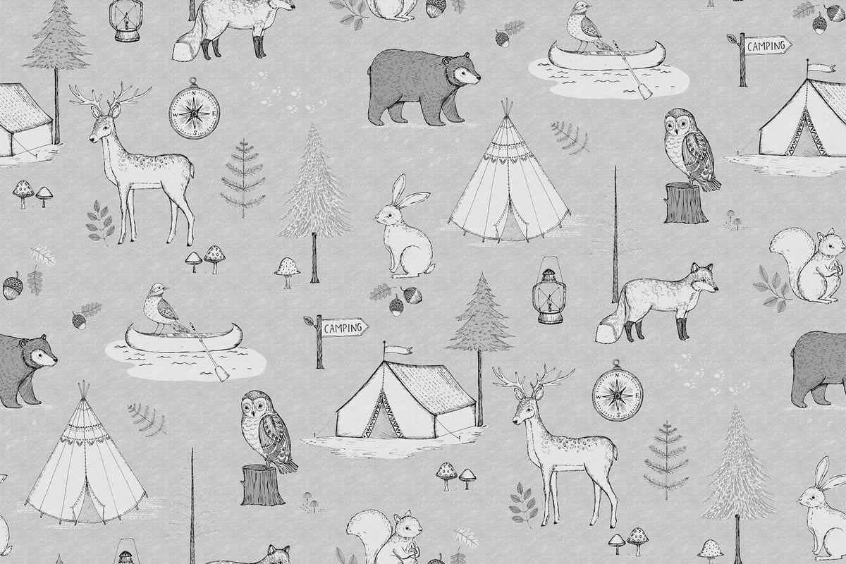 Camping Trip, Gray Mural Wallpaper - pure wallpaper artwork