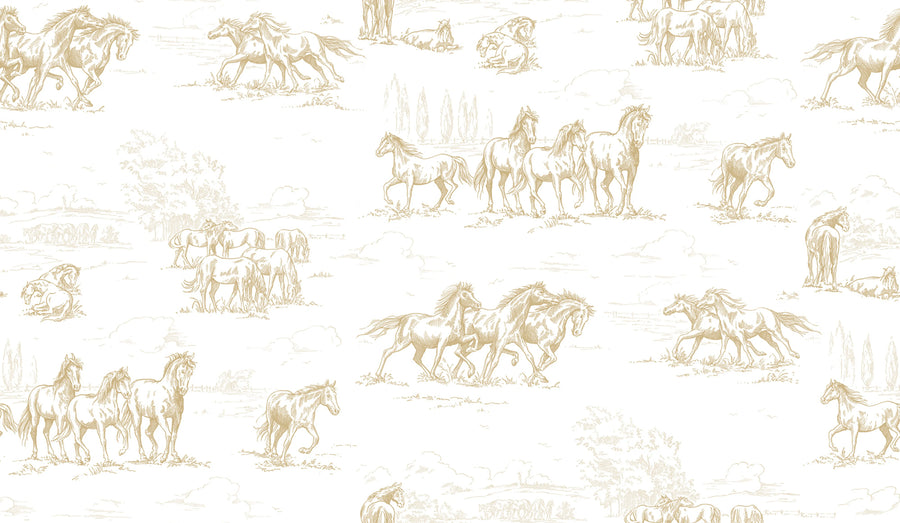 Horse Herd, Gold Mural Wallpaper