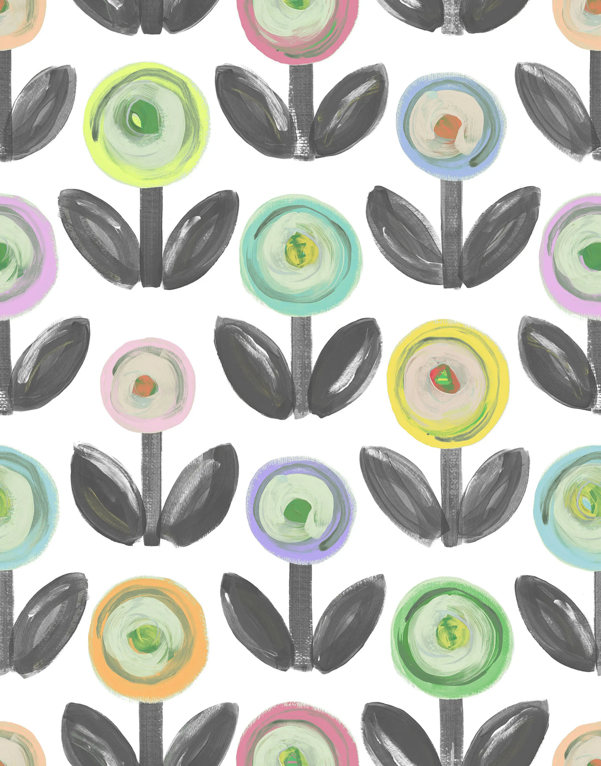 Flower Parade, Licorice Mural Wallpaper - pure wallpaper artwork