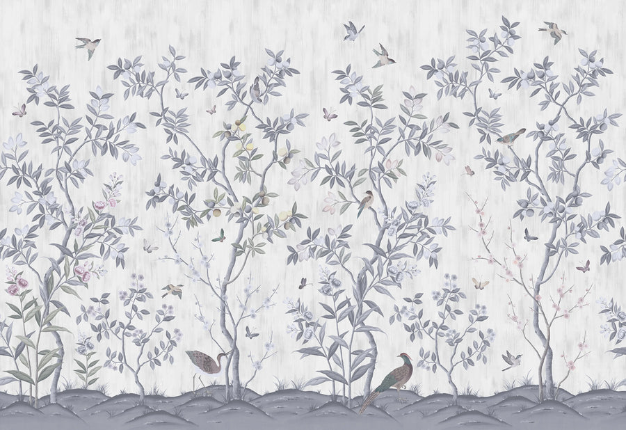 Chinoiserie Chic, Pearl Gray Mural Wallpaper