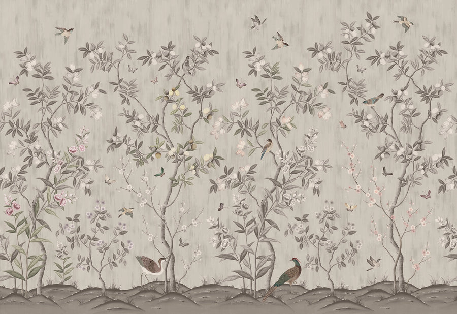 Chinoiserie Chic, Powder Beige Mural Wallpaper