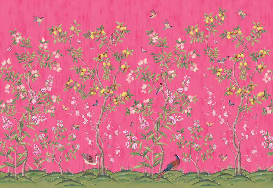 Chinoiserie Chic, Fuchsia Mural Wallpaper