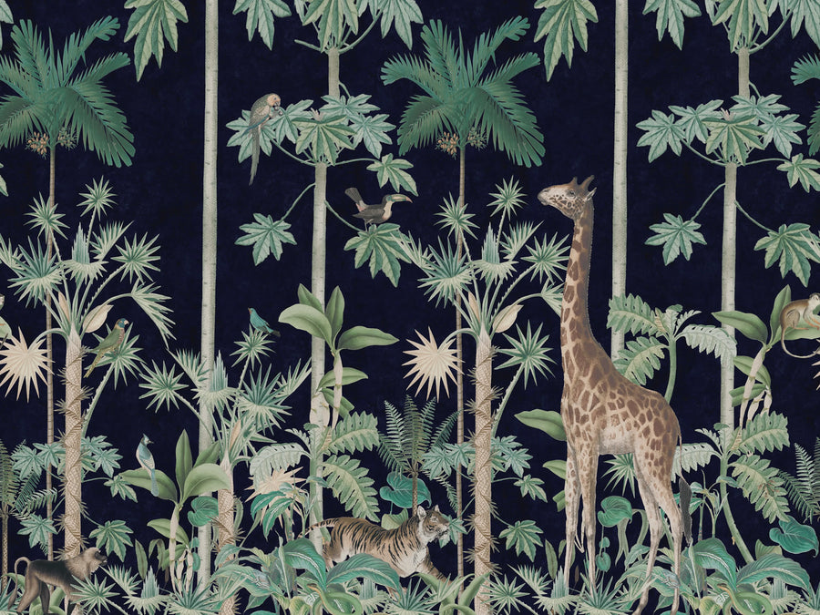 Giraffes Stroll, Nightfall Mural Wallpaper