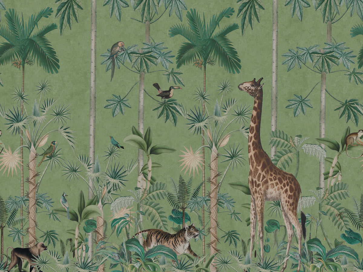 Giraffes Stroll, Emerald Mural Wallpaper - pure wallpaper artwork