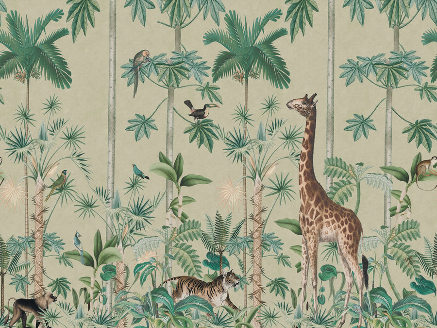 Giraffes Stroll, Sunny Mural Wallpaper