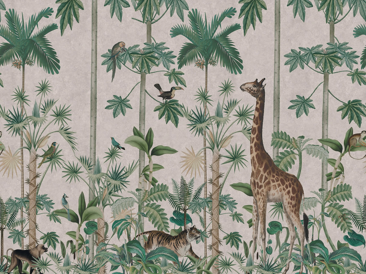 Giraffes Stroll, Pastel Pink Mural Wallpaper - pure wallpaper artwork