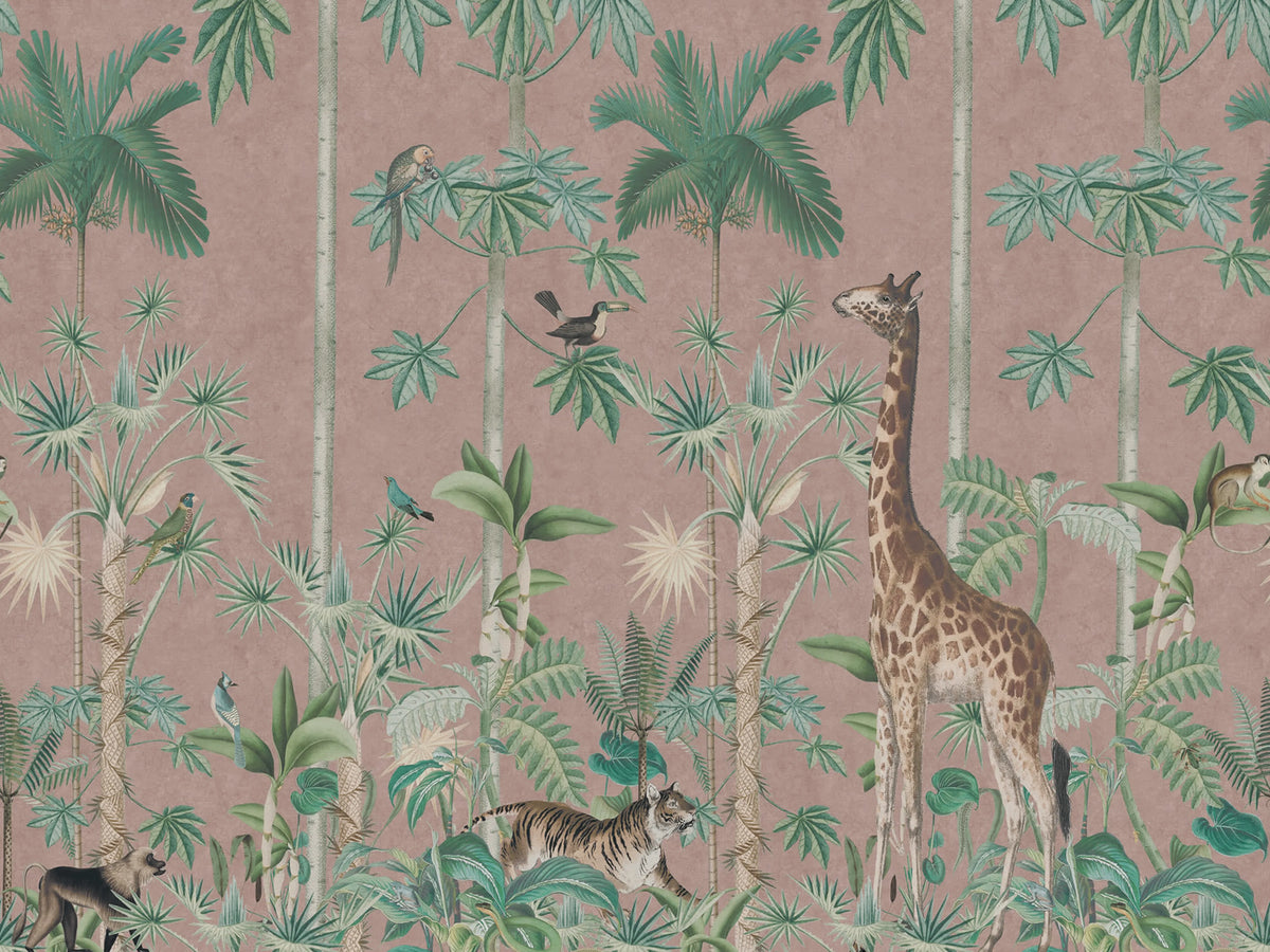 Giraffes Stroll, Pink Mural Wallpaper - pure wallpaper artwork