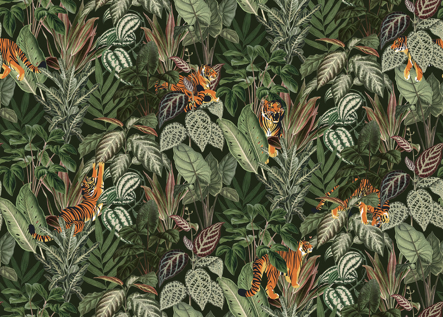 Mischievous Tigers, Lush Mural Wallpaper