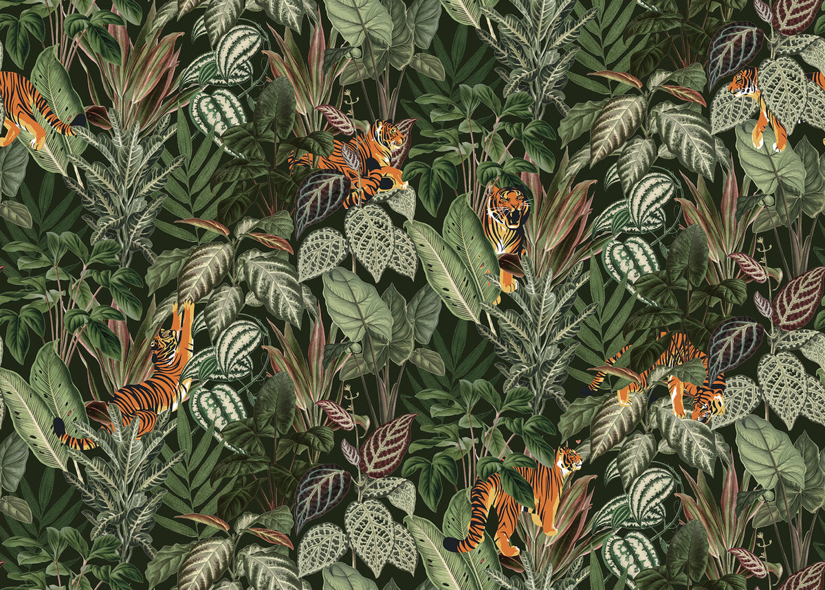 Mischievous Tigers, Lush Mural Wallpaper - pure wallpaper artwork