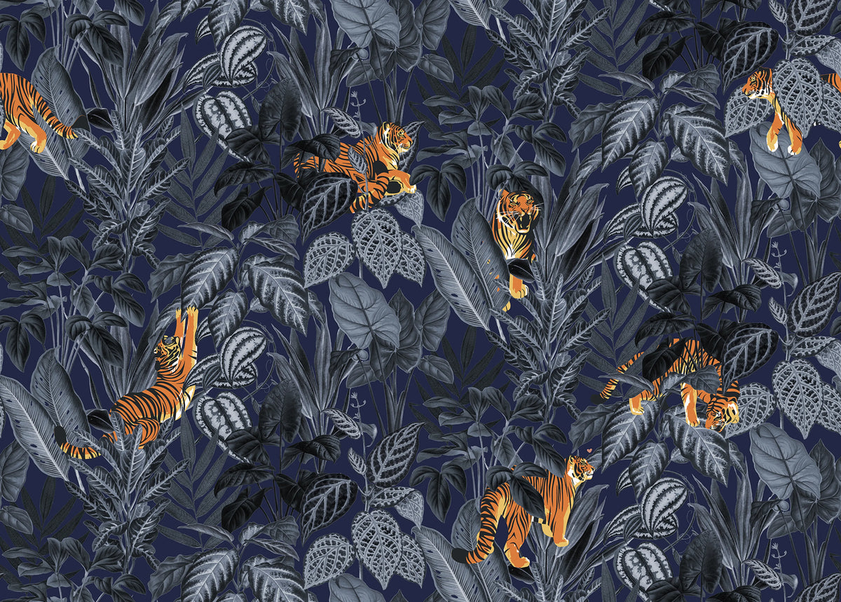 Mischievous Tigers, Moonlight Mural Wallpaper - pure wallpaper artwork