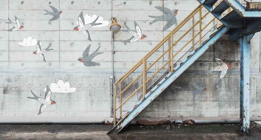 Stairway Graffiti, Swallow Mural Wallpaper
