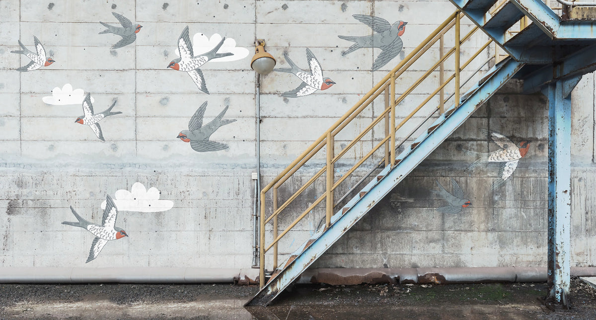 Stairway Graffiti, Swallow Mural Wallpaper - pure wallpaper artwork