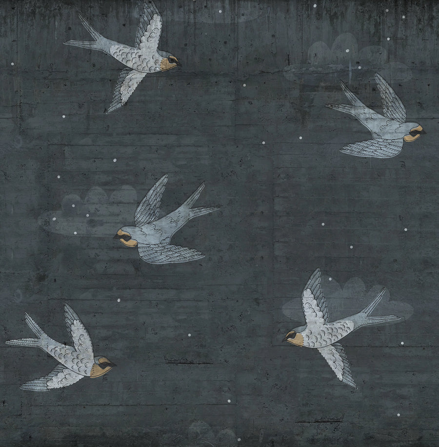Concrete Art, Night Swallow Mural Wallpaper