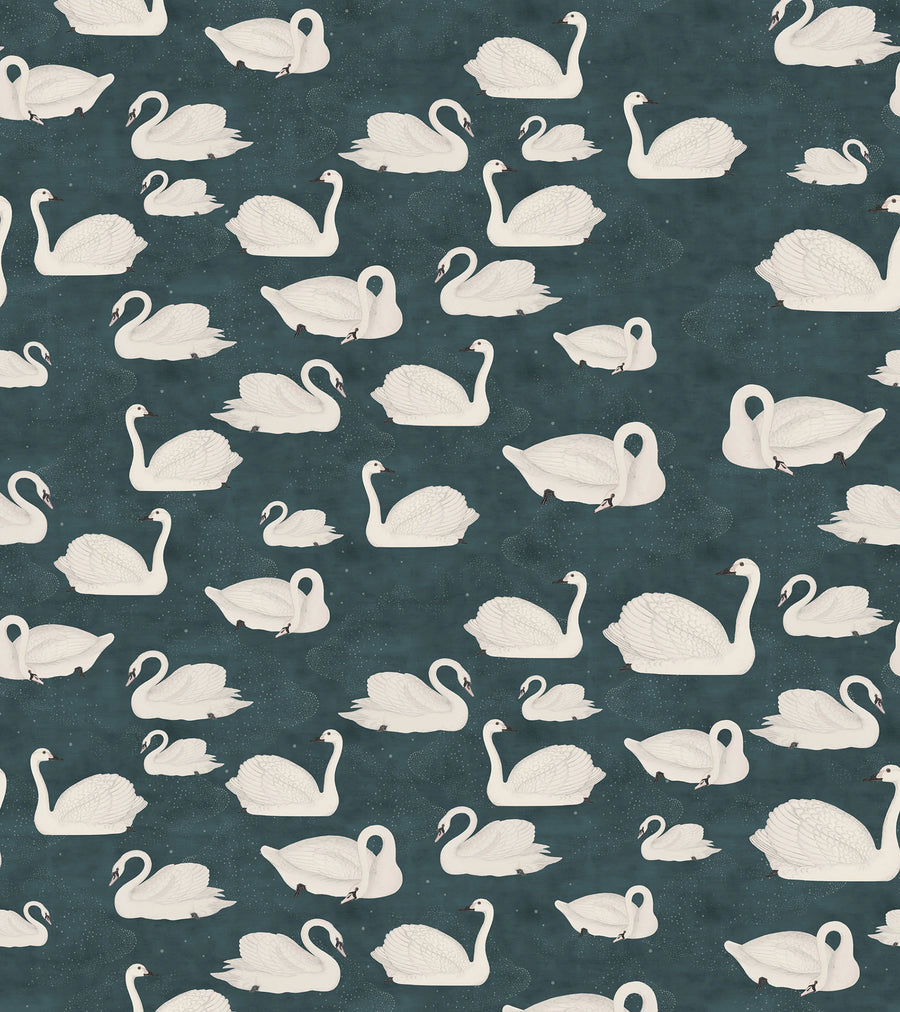 Cygne, Bleu Mural Wallpaper