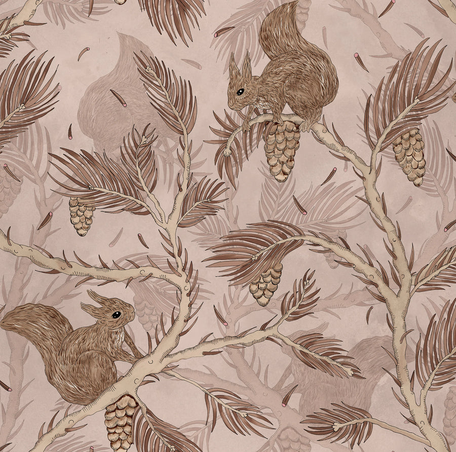 Squirrel Mountain, Pink Mural Wallpaper