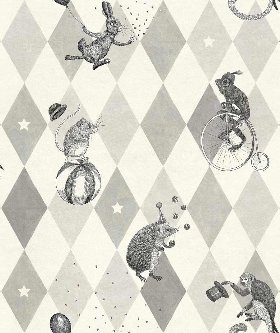 Circus Corner Graphite Mural Wallpaper
